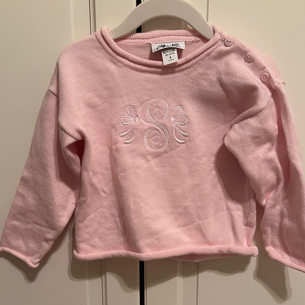 Pink Girls Rollneck Sweater with Embroidered Design